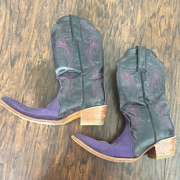 Purple stingray leather western embroidered cowboy boots women’s size 5.5 - Picture 6 of 10